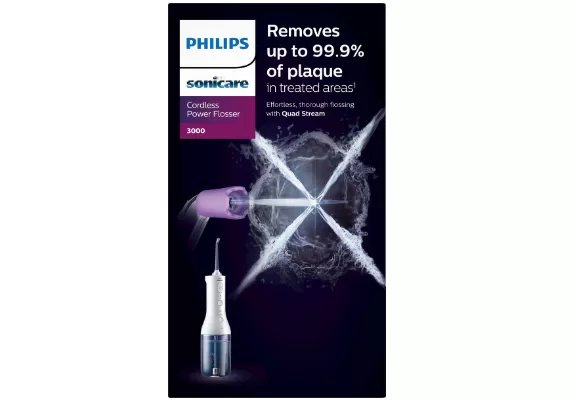 Philips Sonicare Cordless Powerflosser 3000 - Wit, Quad Stream, Pulse Wave, 2 Poetsstanden, 3 Sterktes, Ergonomisch, 250ml Reservoir