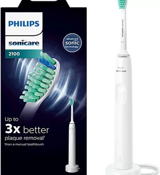 Philips Sonicare HX3658/13 2100 - Elektrische Sonische Tandenborstel, 31.000 Poetsbewegingen, 3x Meer Tandplak Verwijdering, 14 Dagen Accuduur, Wit