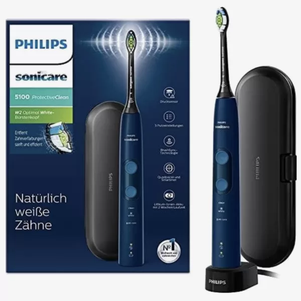 Philips Sonicare ProtectiveClean 5100 HX6851/53 Elektrische Tandenborstel - Blauw, 3 Poetsstanden, Poetsdruksensor, Tot 7x Meer Tandplakverwijdering