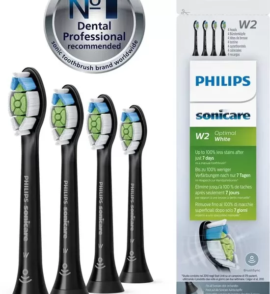 Philips Sonicare W2 Optimal White Opzetborstels HX6064/11 - 4x Zwart - Verwijdert 7x meer tandplak, 100% wittere tanden in 1 week