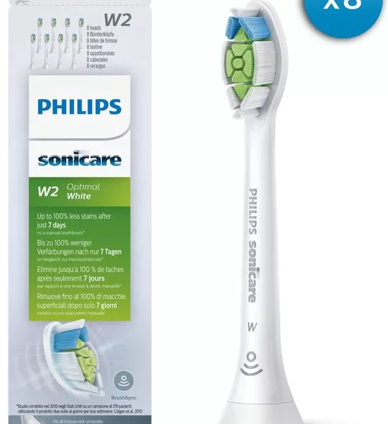 Philips Sonicare W2 Optimal White Opzetborstels - 8 Stuks, Voor Wittere Tanden, Verwijdert 7x Meer Tandplak, Compatibel met Alle Sonicare Handstukken