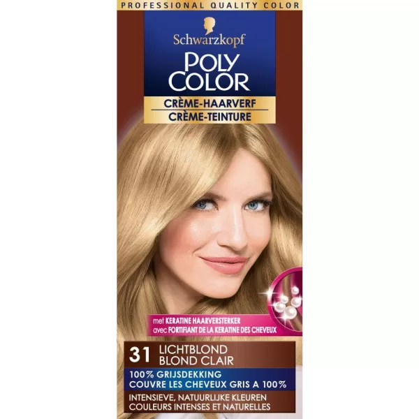 Poly Color Haarverf 31 Licht-Blond - Duurzame Kleur, Diepe Pigmenten, Perfecte Grijsdekking, Natuurlijke Resultaat