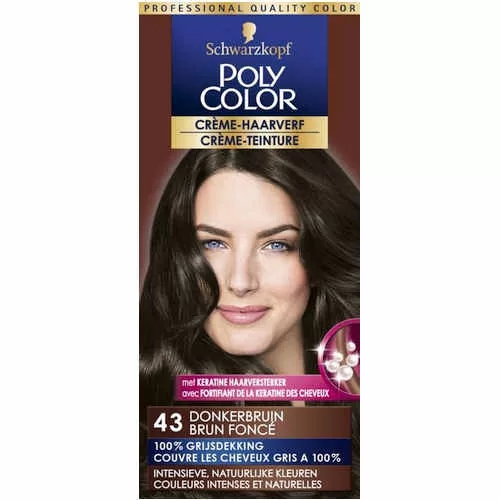 Poly Color Haarverf 43 Donkerbruin - Diepe, Duurzame Kleur met Perfecte Grijsdekking voor een Natuurlijke Look