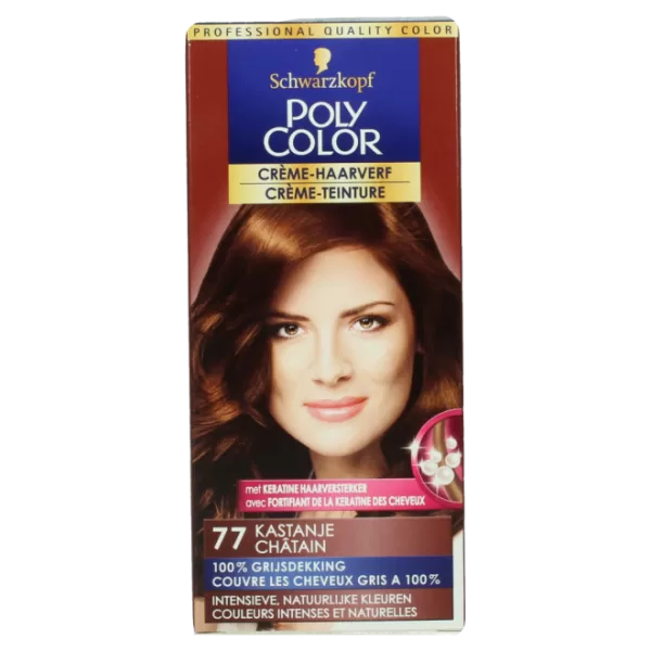 Poly Color Haarverf 77 Kastanje - Diepe, Duurzame Kleur, Perfecte Grijsdekking, Natuurlijke Resultaat - 100ml Haarverf