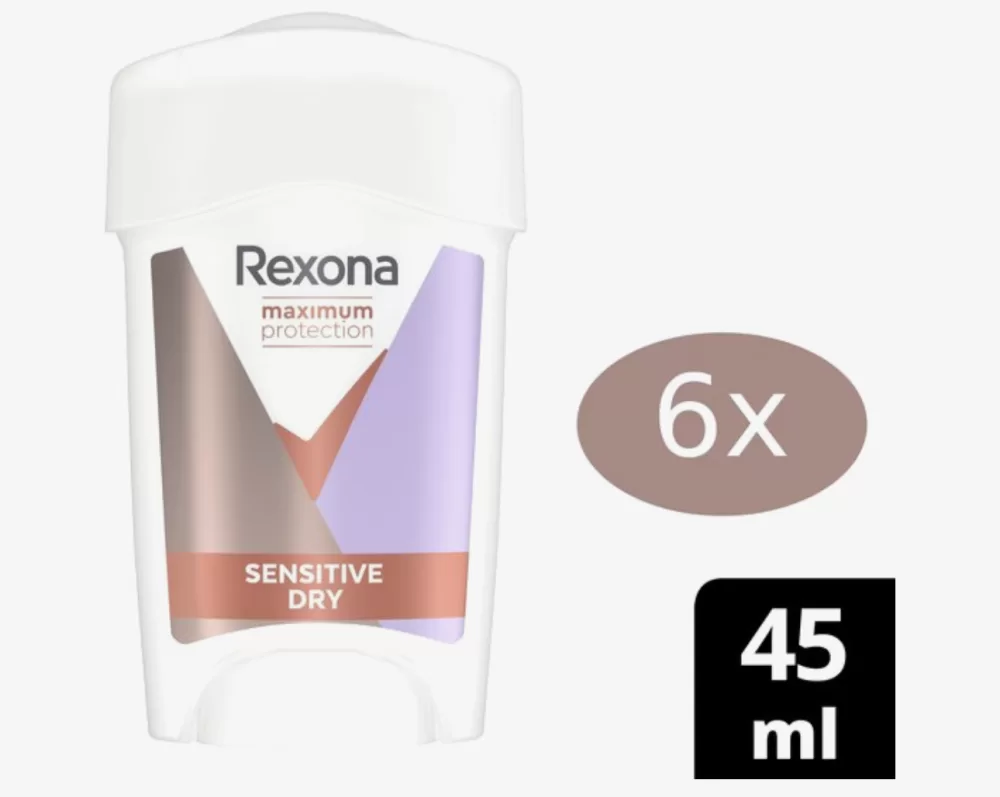 Rexona Maximum Protection Sensitive Dry Deodorant Cream Stick - 6x 45ml - 96u Bescherming - Voordeelverpakking voor Vrouwen