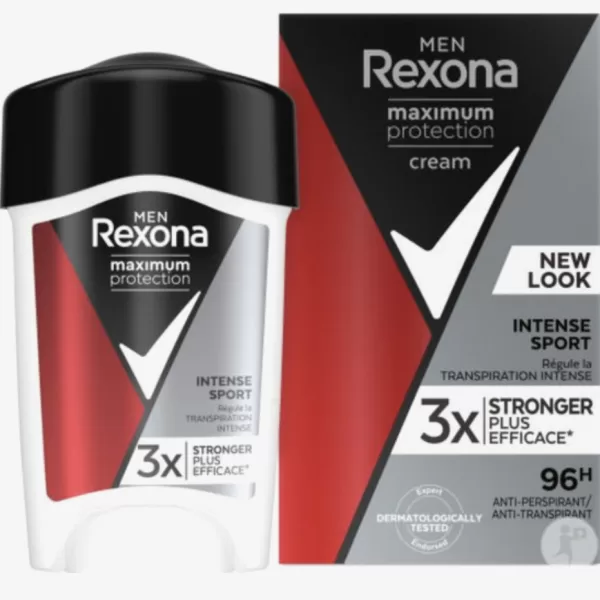 Rexona Men Deo Creme Maximum Protection Intense Sport 45ml – 48h Schutz, antitranspirant für aktive Männer, frischer Sportduft