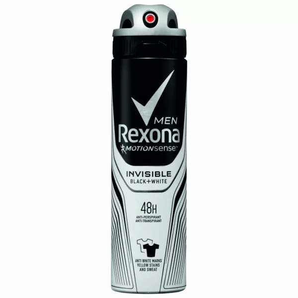 Rexona Men Invisible Black & White Deodorant Spray - 48h Anti-Transpirant, Bescherming voor Zwart & Wit Kleding, Frisse Houtachtige Geur, MotionSense