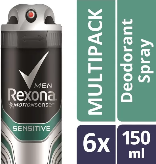 Rexona Men Sensitive Anti-transpirant Spray - 6x150ml - 48 uur Bescherming - Voordeelverpakking voor Extreme Situaties