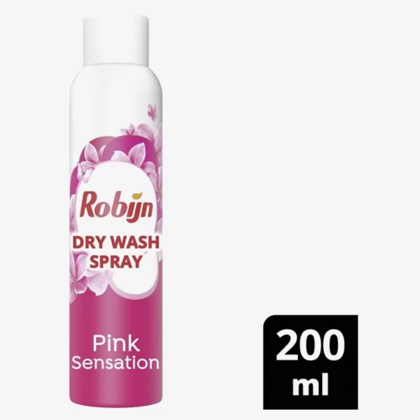 Robijn Dry Wash Spray Pink Sensation 200 ml – Neutraliseert geurtjes, ontkreukt, verzacht stoffen, voor 20-25 kledingstukken, fris tussen wasbeurten.