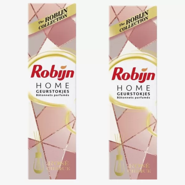 Robijn Geurstokjes Rosé Chique - 2x45ml - Frisse geur voor woonkamer, slaapkamer, badkamer - Stijlvolle geurverspreider voor elk interieur