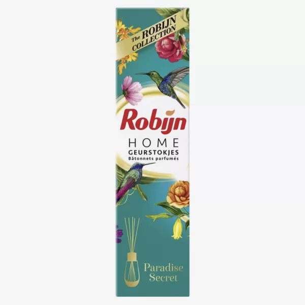 Robijn Home Paradise Secret Geurstokjes 45 ml - Fris Huisgeur, Langdurige Verspreiding, Stijlvol Flesje, Perfect voor Woonkamer, Slaapkamer, Badkamer