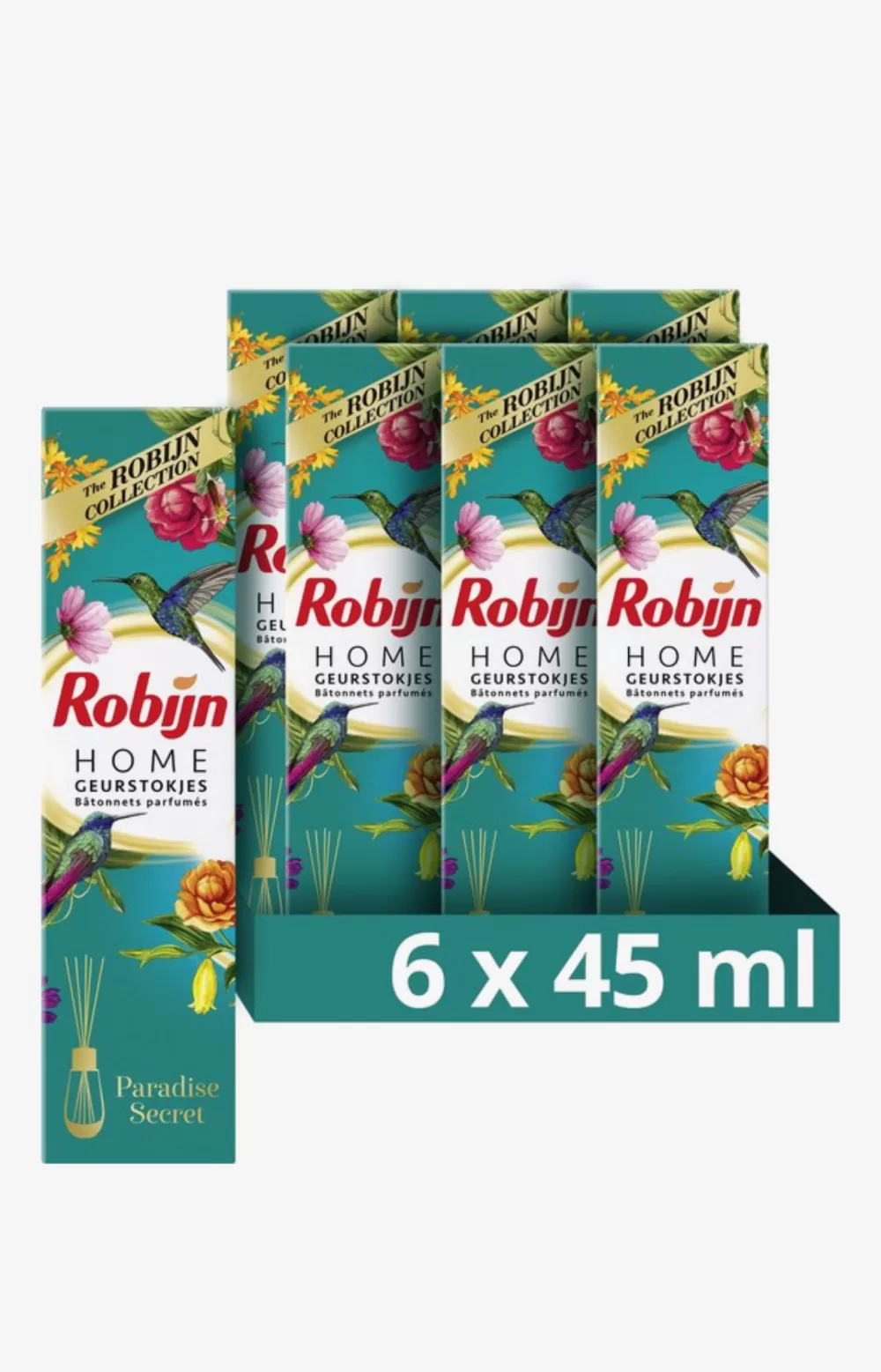 Robijn Home Paradise Secret Geurstokjes - 6x45ml Voordeelverpakking voor een Fris Huis - Ideaal voor Woonkamer, Slaapkamer & Badkamer