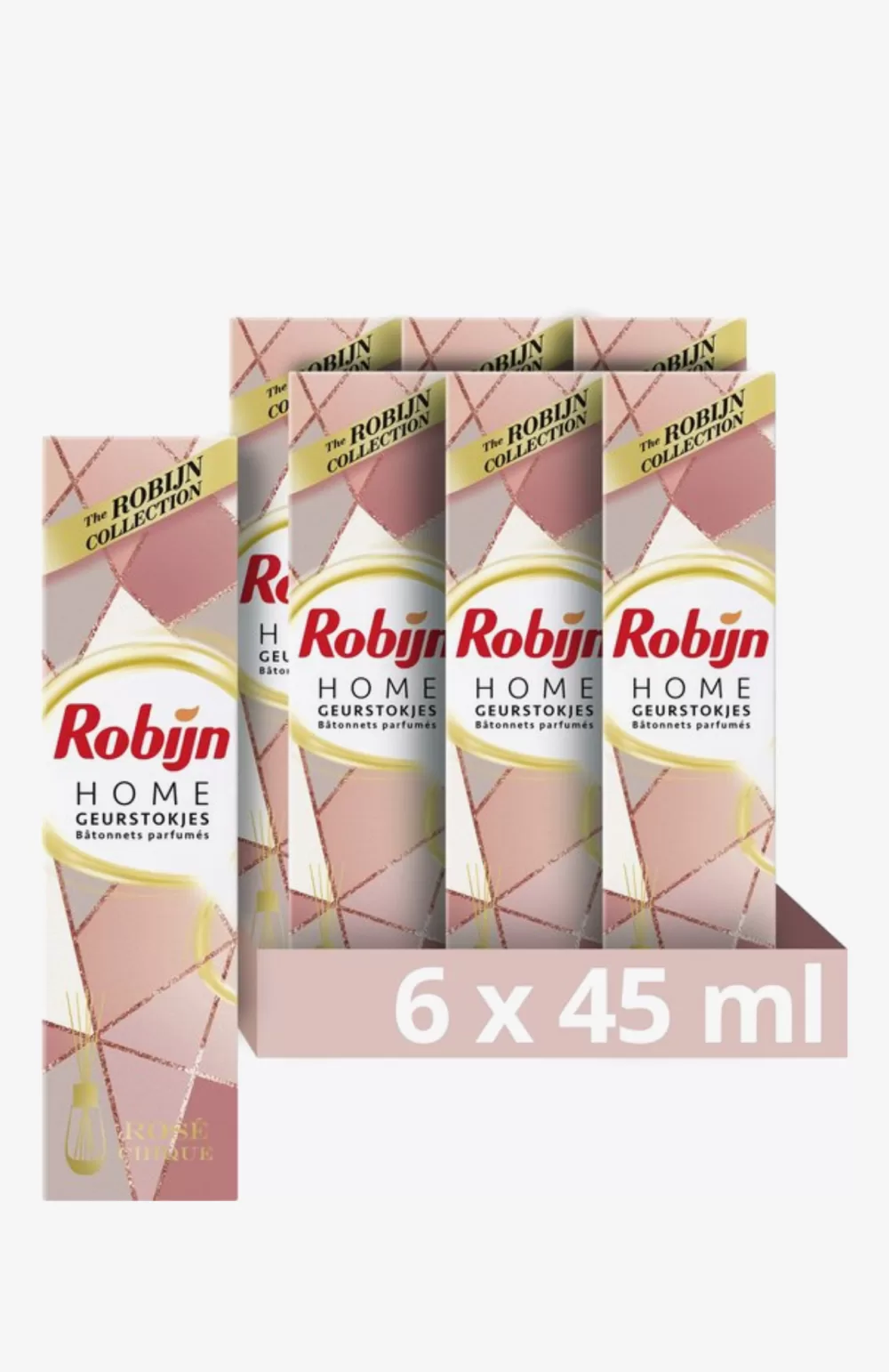 Robijn Home Rosé Chique Geurstokjes – 6x45ml Voordeelverpakking – Langdurige geurverspreiding voor woonkamer, slaapkamer en badkamer