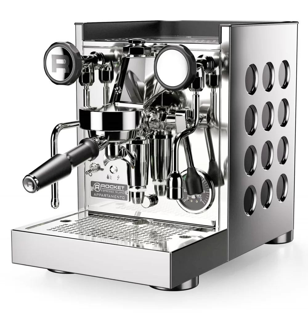 Rocket Appartamento TCA Siebträgermaschine Schwarz/Chrom, PID-Temperatursteuerung, E61-Brühgruppe, 1,8L Kessel, kompakt, elegant, 1200W