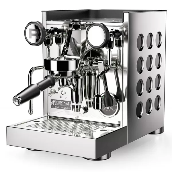 Rocket Appartamento TCA Siebträgermaschine Schwarz/Chrom, PID-Temperatursteuerung, E61-Brühgruppe, 1,8L Kessel, kompakt, elegant, 1200W