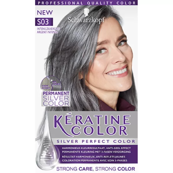 Schwarzkopf Keratin Color Haarfarbe S03 Intens Silbergrau - Anti-Gelb, Glänzend, 3-fasen Pflege für gesundes, strahlendes Haar