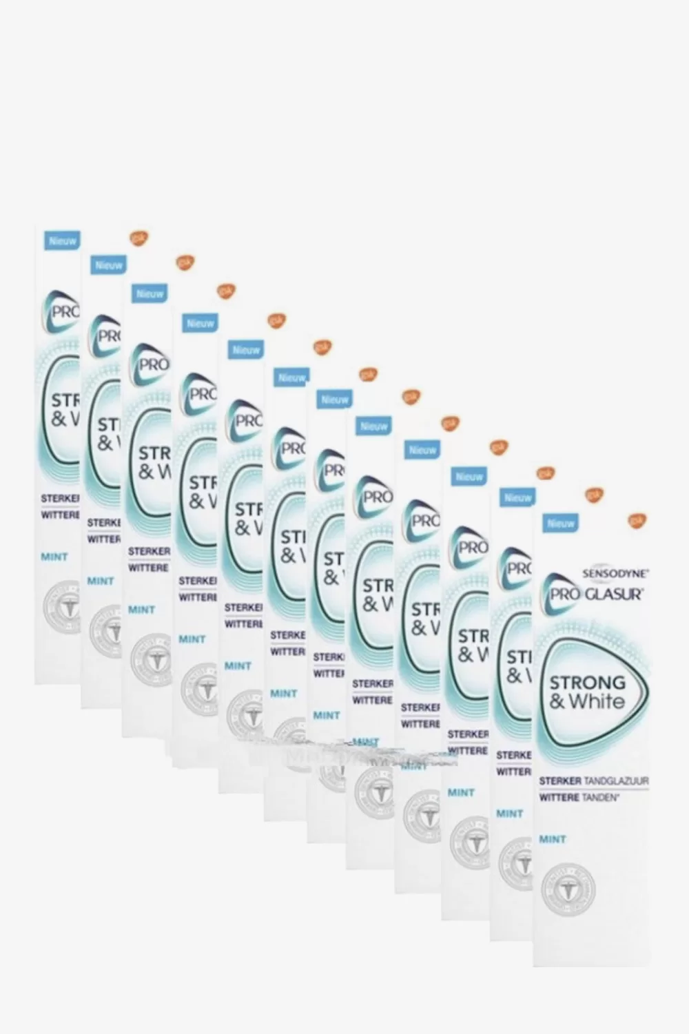 Sensodyne Proglasur Strong & White Tandpasta 12x75ml - Versterkt Tandglazuur, Frisse Mintsmaak, Bescherming tegen Zuren