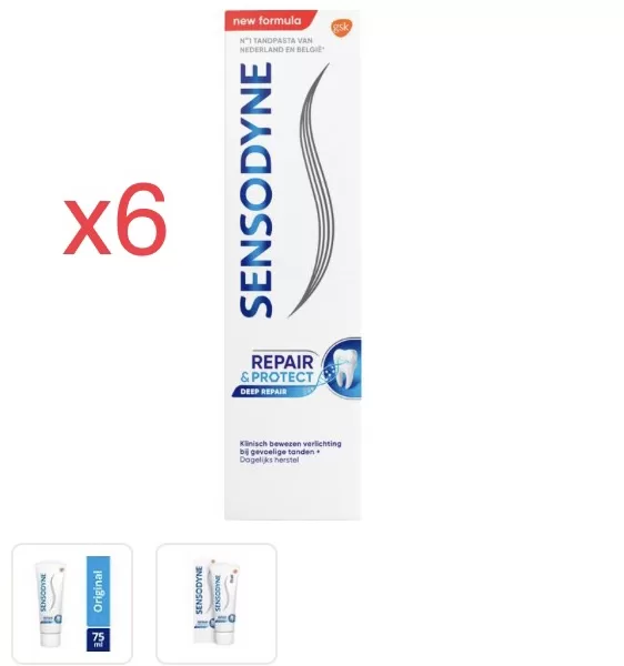 Sensodyne Repair & Protect Tandpasta Cool Mint - 6 x 75ml - Medisch Hulpmiddel voor Gevoelige Tanden, Krachtig Herstel met NovaMin