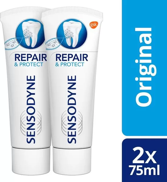 Sensodyne Repair & Protect Extra Fresh Tandpasta - 2 x 75 ml - Voor Gevoelige Tanden, Herstelt en Beschermt, Met Fluoride