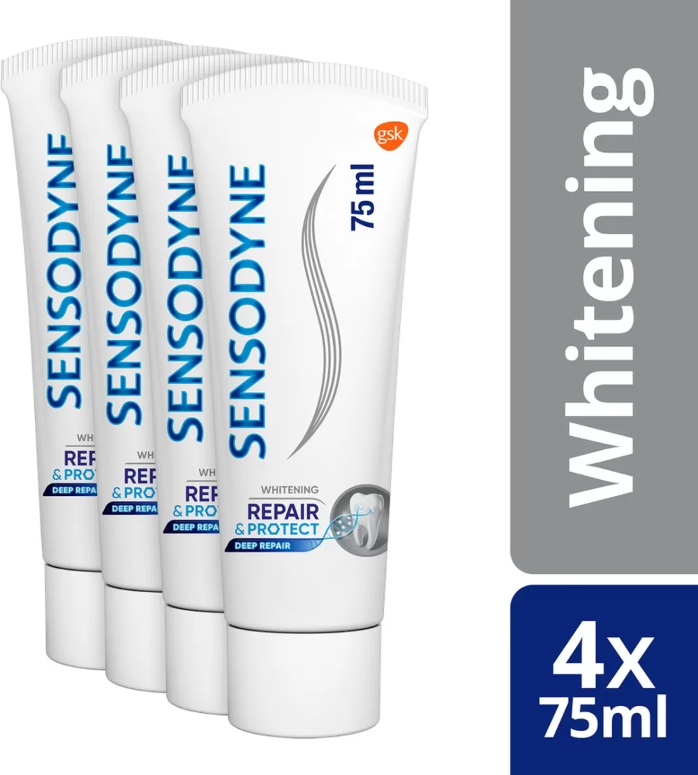 Sensodyne Repair & Protect Whitening Tandpasta 4x75ml - Voor Gevoelige Tanden, Cool Mint, Herstelt en Beschermt, Fluoride Formule