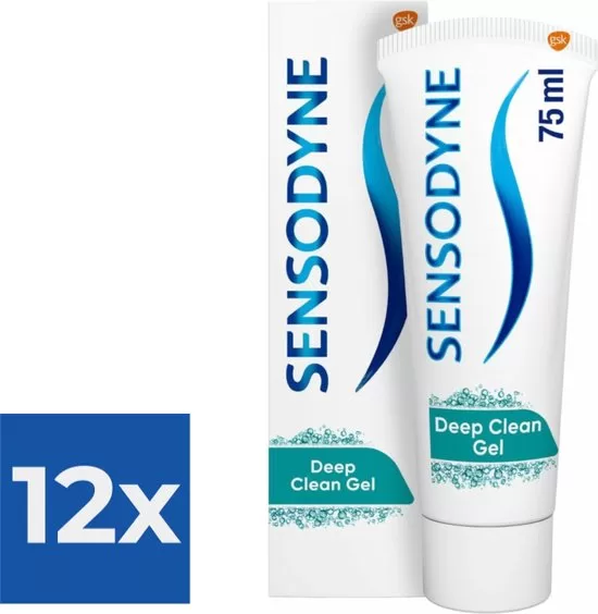 Sensodyne Deep Clean Gel Zahnpasta 75 ml - Vorteilspackung 12 Stück - Sanfte Reinigung für empfindliche Zähne & Zahnfleischpflege