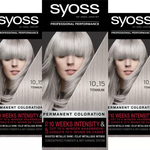 Syoss Titanium 10-15 Haarkleuring Voordeelverpakking - 3 Stuks, Professionele Grijsdekking, Tot 70% Minder Haarbreuk, Keratine & SALONPLEX Technologie