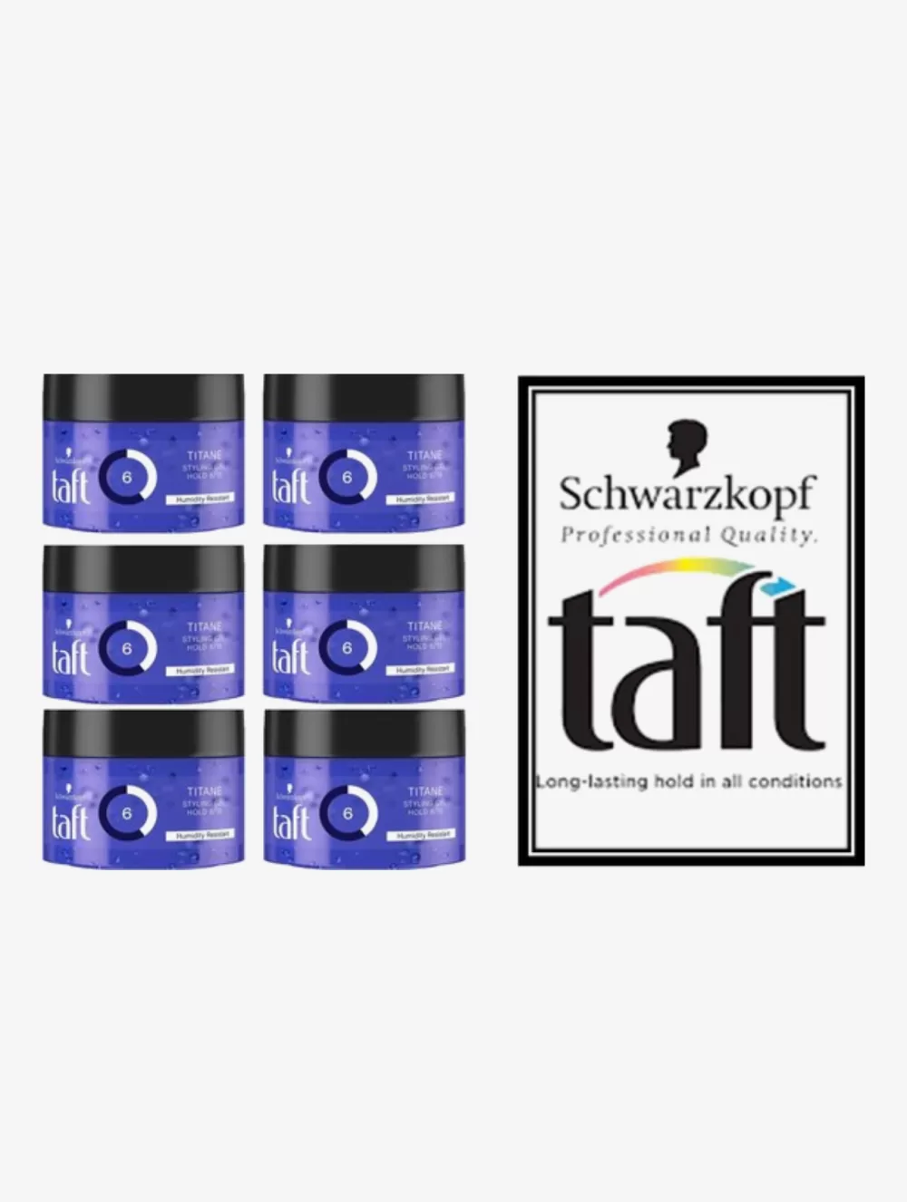 Taft Titane Power Gel 6x250ml - Vegan, PETA-zertifiziert, starke Hold (6/15), feuchtigkeitsbeständig, alkoholfrei, leicht auszuwaschen