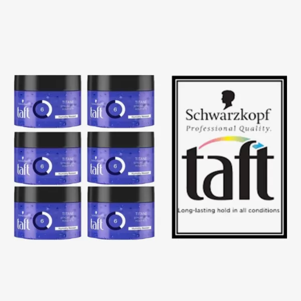 Taft Titane Power Gel 6x250ml - Vegan, PETA-zertifiziert, starke Hold (6/15), feuchtigkeitsbeständig, alkoholfrei, leicht auszuwaschen