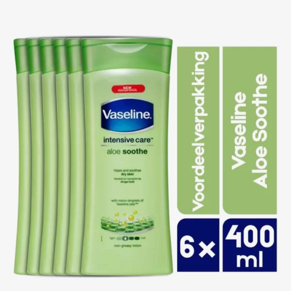 Vaseline Aloe Soothe Bodylotion 6x400ml - Hydraterende Lotion voor Droge Huid, Verrijkt met Aloë Vera, Snelle Intrekking, Niet Vet