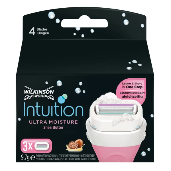 Wilkinson Intuition Ultra Moisture Scheermesjes met Shea Butter - 3-Pack, Hydratatie & Zijdezachte Huid, Voor Vrouwen, Recyclebare Verpakking