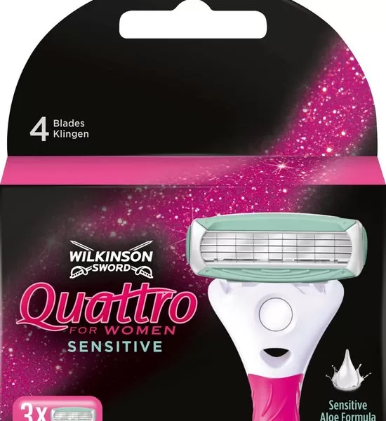 Wilkinson Quattro Sensitive Scheermesjes - 3 Ultra Dunne Bladen met Aloë Vera & Vitamine E voor Zachte Scheerbeurt - Voor Oksels, Benen & Bikinilijn