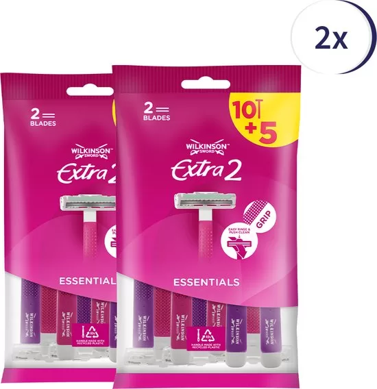 Wilkinson Sword Essentials Wegwerp Scheermesjes voor Vrouwen - 2x15 Stuks - Aloë Vera Strip & Rubberen Grip voor Comfortabel Scheren