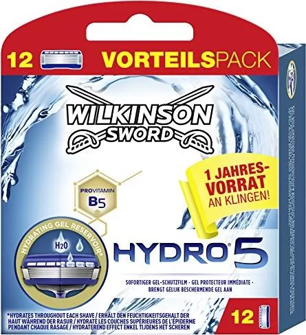 Wilkinson Hydro 5 Scheermes - 12 Stuks, Hydraterend Gel Reservoir, Flip-Trimmer, Skin Guards voor Comfortabel Scheren, Huidvriendelijk