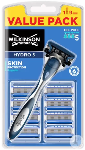 Wilkinson Sword Hydro 5 Herrenrasierer mit 9 Klingen – Pro Vitamin B5, präziser Fliptrimmer, 90% Recyclingpapier, für eine komfortable Rasur