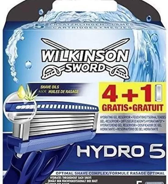 Wilkinson Sword Hydro 5 Scheermesjes - 5 Stuks, Hydraterend Gel Reservoir, Flip-Trimmer, Huidbescherming, Ideaal voor Comfortabel Scheren