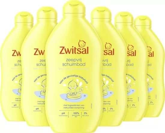 Zwitsal Baby Zeepvrij Schuimbad | 6x400ml | Natuurlijke Ingrediënten | pH-huidvriendelijk | Voor Gevoelige Babyhuid | Dermatologisch Getest