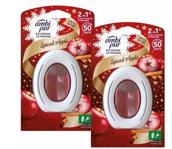 Ambi Pur Spiced Apple Luchtverfrisser - Kerst Limited Edition - 2x7,5ml - Houdt tot 50 dagen geur - Badkamer Luchtverfrisser