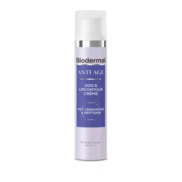 Biodermal Anti Age Oog- en Lipcontourcrème - Vermindert Rimpels, Wallen & Donkere Kringen - 15ml, Huidverstevigend & Voedend