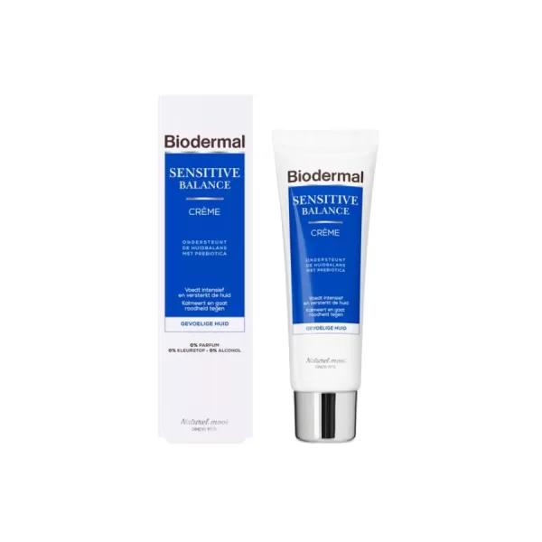 BIODERMAL Sensitive Balance Crème - Kalmerende crème voor gevoelige huid, prebiotica, parfumvrij, dermatologisch getest, 50ml