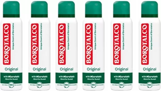 Borotalco Original Deodorant Spray 150ml - Langdurige Bescherming, 48 Uur, Dermatologisch Getest, Met Microtalk en Unieke Geur - 6 Stuks