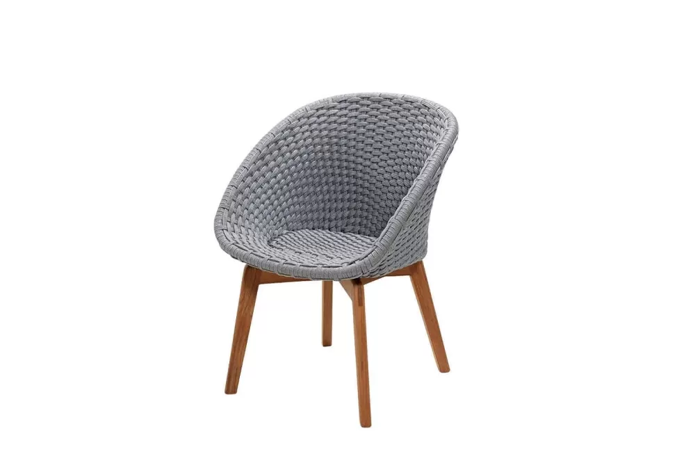 Cane-line Peacock Gartenstuhl Light Grey mit Teakbeinen, Dunkelgrün, wetterfest & pflegeleicht, modernes Design, 61x61x81 cm