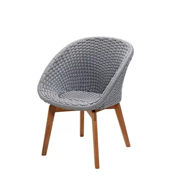 Cane-line Peacock Gartenstuhl Light Grey mit Teakbeinen, Dunkelgrün, wetterfest & pflegeleicht, modernes Design, 61x61x81 cm