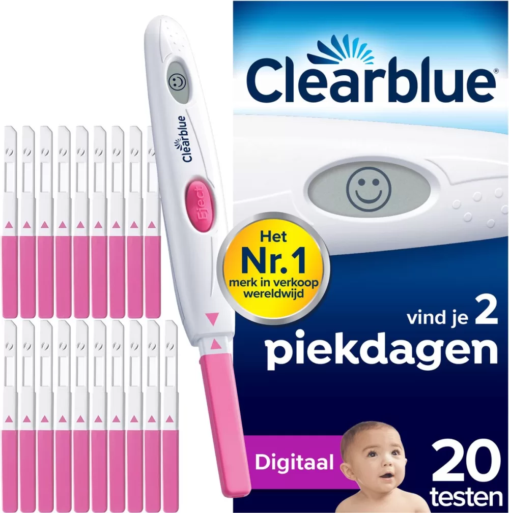 Clearblue Digitale Ovulatietest - 20 Stuks - Meer dan 99% Nauwkeurig - Inclusief Digitale Houder - Eenvoudig af te lezen met Smiley Indicator