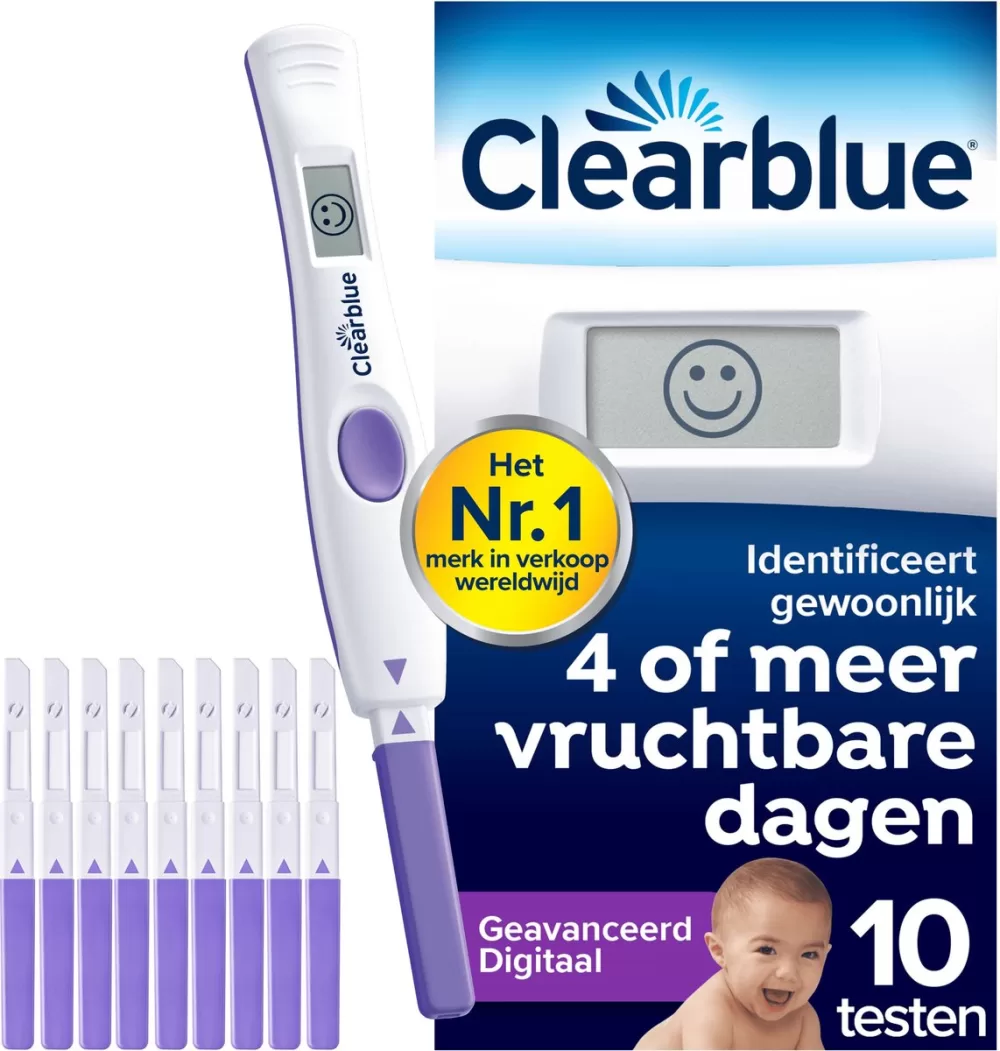 Clearblue Geavanceerde Ovulatietest - 10 Stuks - Identificeert 4+ Vruchtbare Dagen voor Zwangerschap - Digitale Test met Dubbele Hormoonindicator