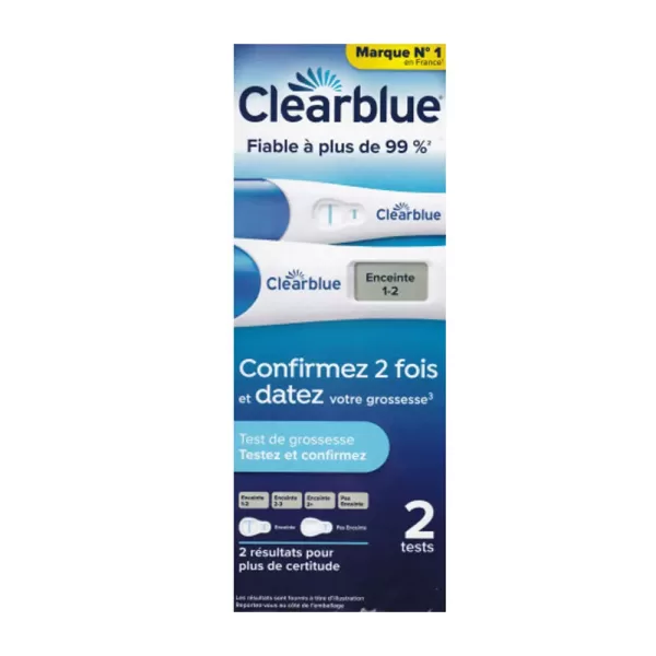 Clearblue Zwangerschapstest Bevestigd & Gedateerd – 2 Digitale Tests, 99% Nauwkeurig, Inclusief Weekindicatie, Eenvoudig in Gebruik