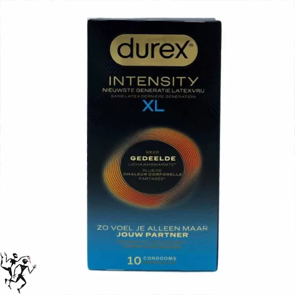 Durex Intensity XL - 10 Latexvrije Ultra Dunne Condooms, Extra Glijmiddel, 61 mm Breed, Ideaal voor Latexallergie, Natuurlijke Sensaties