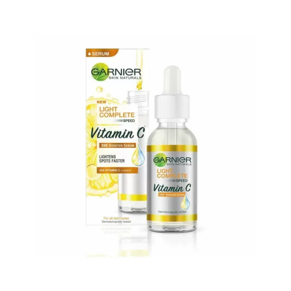 Garnier Bright Complete Vitamin C Booster Face Serum 30ml - Reduces Dark Spots, Brightens Skin, All Skin Types, Enriched with Lemon Extracts