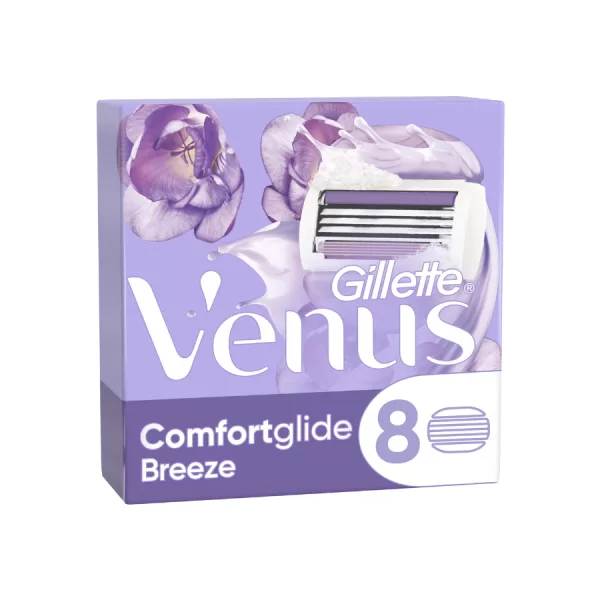 Gillette Venus Comfortglide Breeze Scheermesjes voor Vrouwen - 8 Navulmesjes met 3 Mesjes, Gelkussentjes voor Comfort en Bescherming