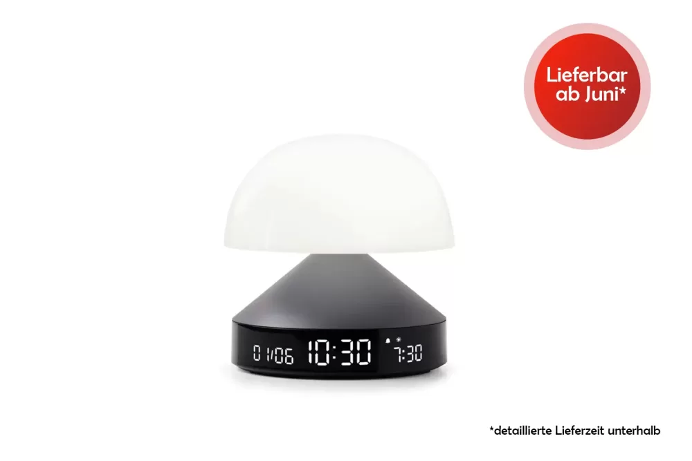 LEXON Mina Sunrise Wecker mit Sonnenaufgangssimulation, 5 Melodien, 9 LED-Farben, VA-LCD-Display, Touch-Steuerung, Grau, 3-in-1 Lampe