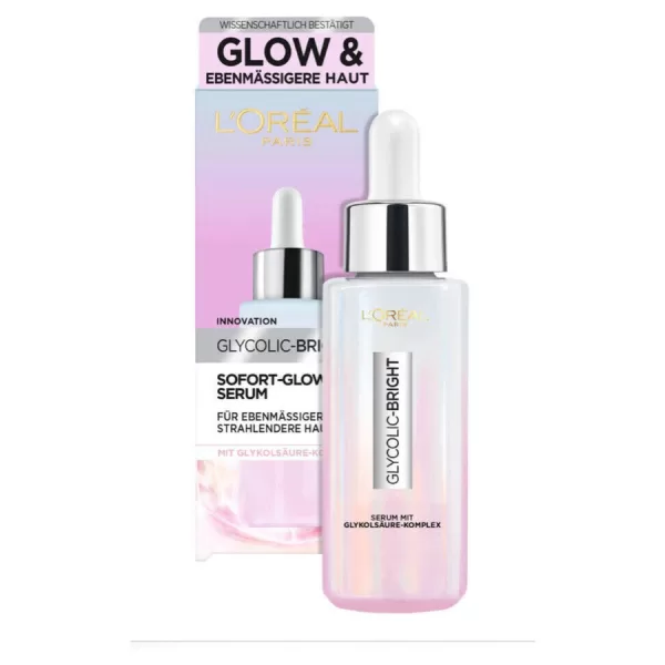 L'Oreal Paris Glycolic Bright Glow Serum 30ml - Vermindert pigmentvlekken, stralende huid, gelijkmatige teint, met glycolzuurcomplex